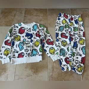 Size 7 Boys H&M Among Us Sweatshirt & Sweatpants-two marks & small hole on pants
